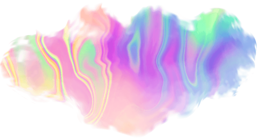 Vibrant, abstract cloud shape with holographic swirls of pink, purple, green, and yellow.